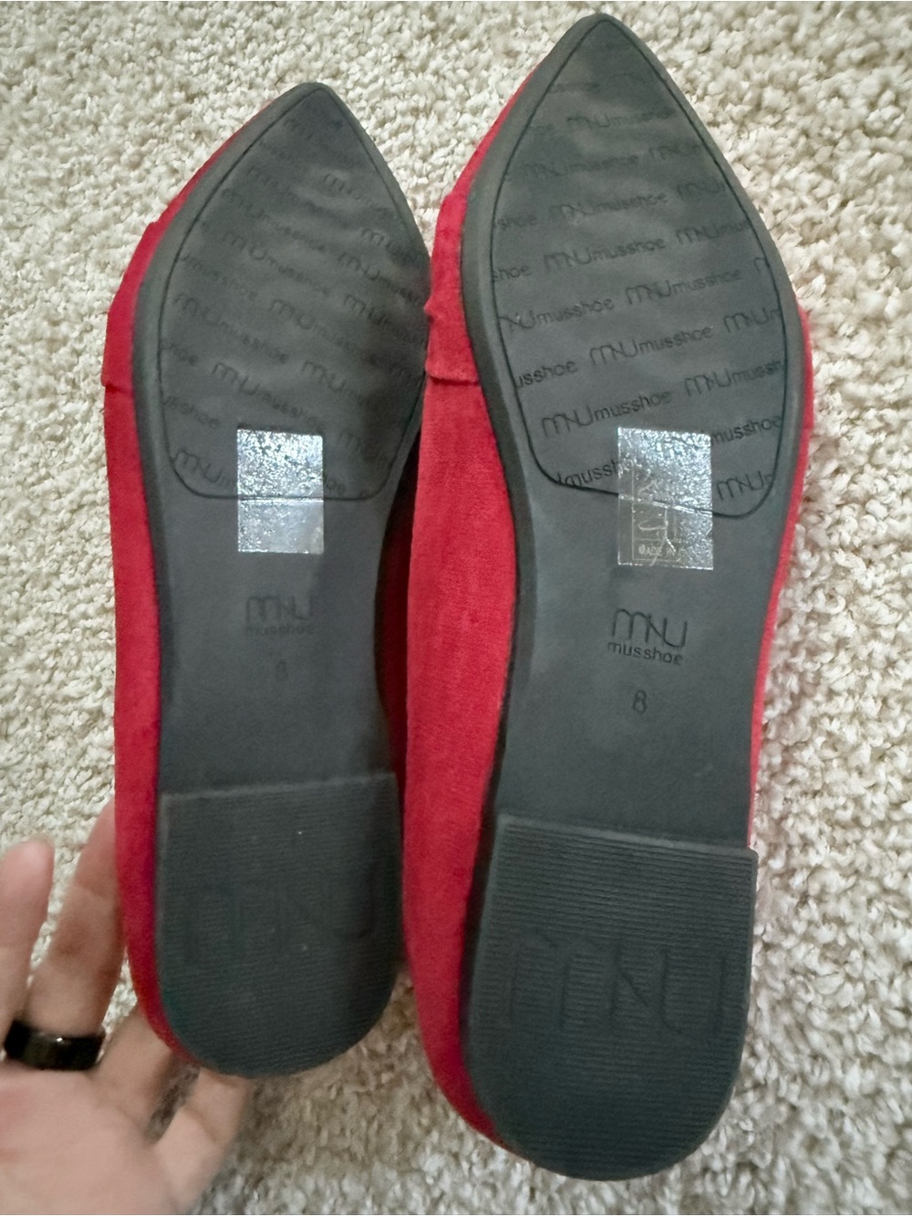 MU MUSSHHOE Red Faux Suede Bow Pointed Toe Flats Size 8 - Picture 3 of 6